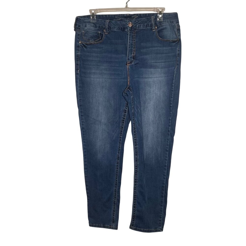 Seven 7 22W Plus Size Skinny Tummy-Less Slimmer Jeans Dark Wash Stretch Denim